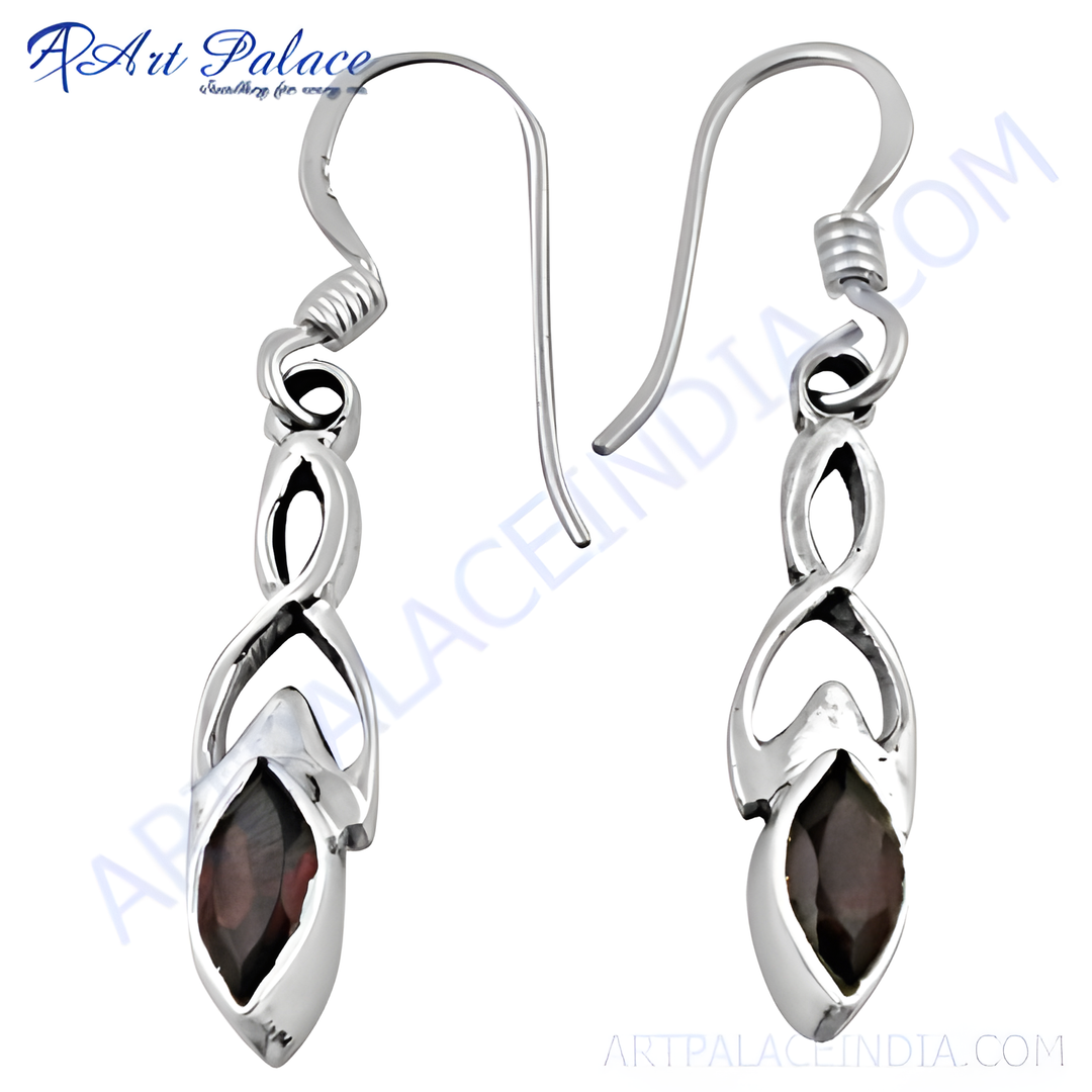 925 sterling silver drop earrings with garnet gemstones and hook closure, ideal for women's daily wear.