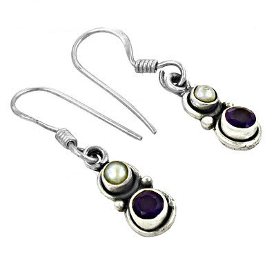 925 Silver Amethyst & Pearl Drop Earrings for Women