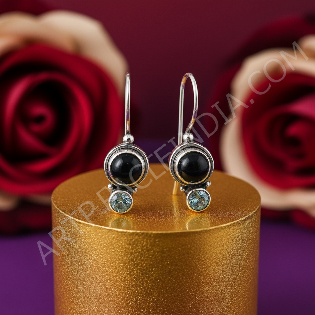 925银蓝色托帕石耳环 | 垂坠耳环 | 女士款