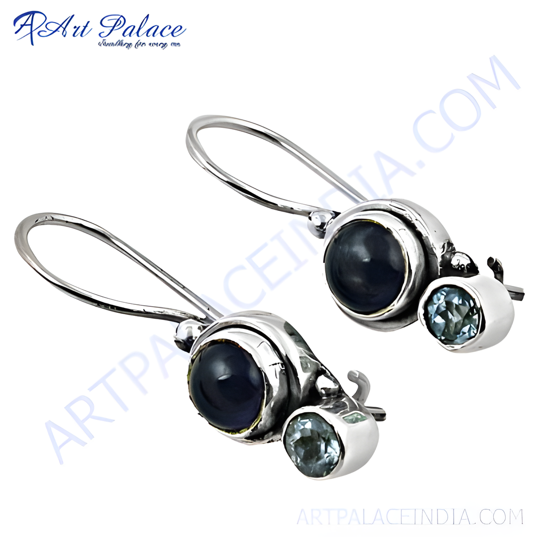 925 sterling silver dangle earrings featuring blue topaz gemstones, elegant design for women.