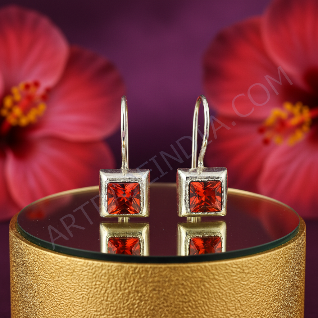 Silver Red Gemstone Earrings for Women | Daily Wear Jewelry