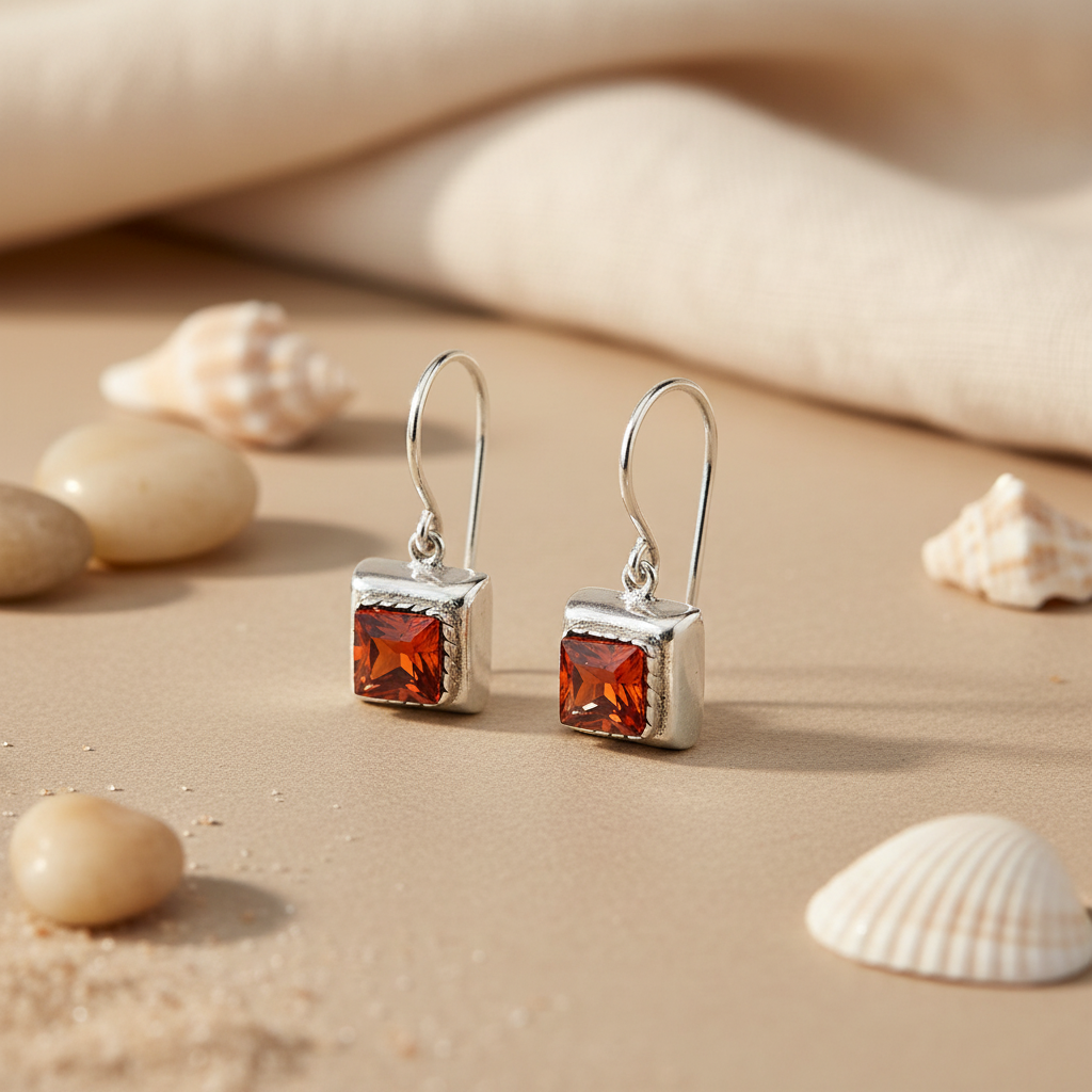 Silver Red Gemstone Earrings for Women | Daily Wear Jewelry