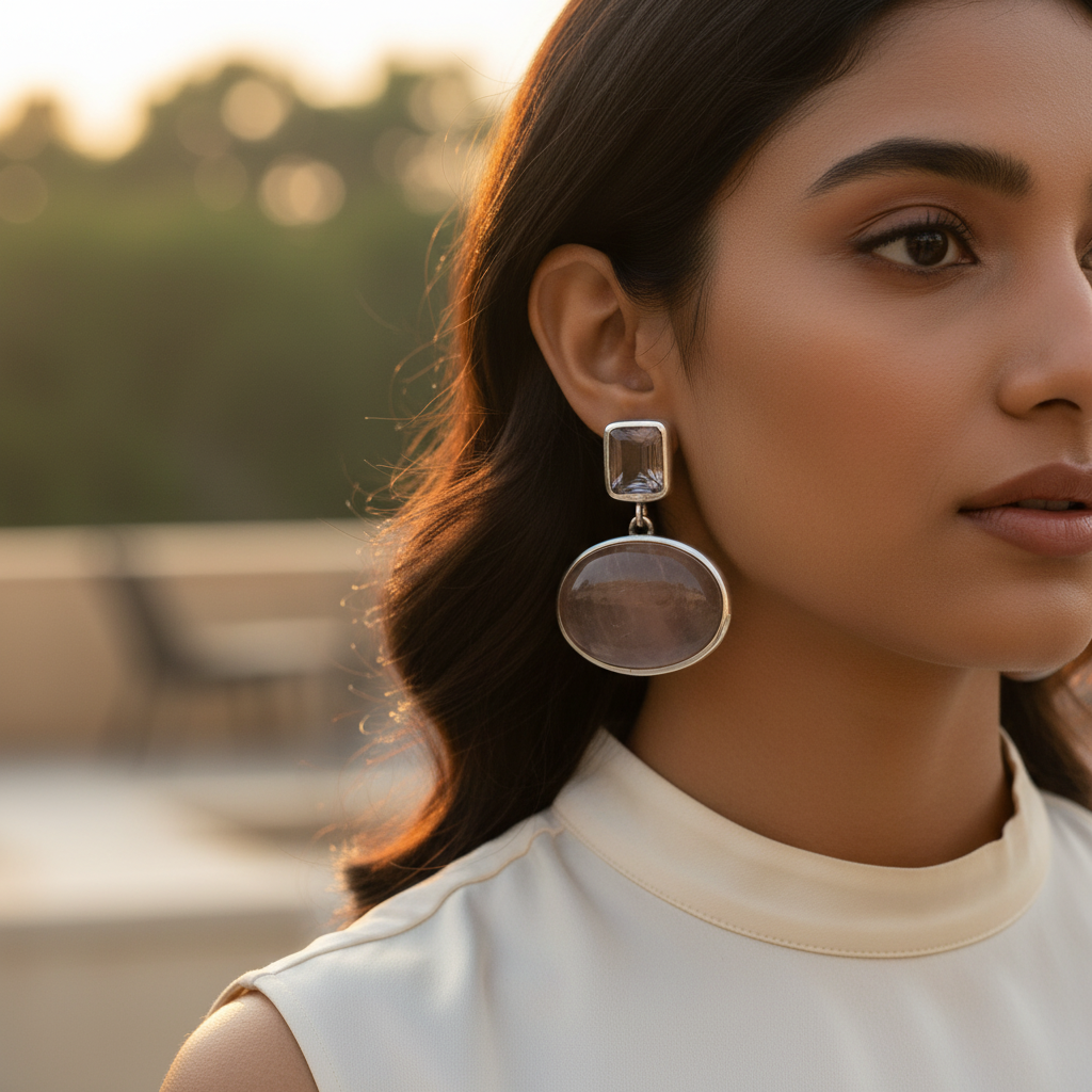 925 Silver Rose Quartz Earrings for Women | Gemstone Jewelry