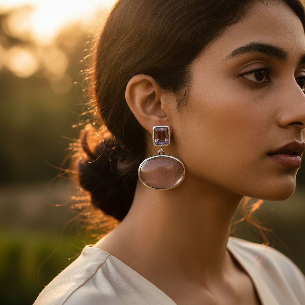 925 Silver Rose Quartz Earrings for Women | Gemstone Jewelry