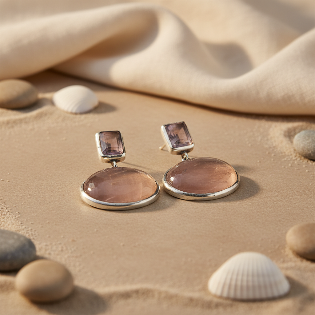 925 Silver Rose Quartz Earrings for Women | Gemstone Jewelry