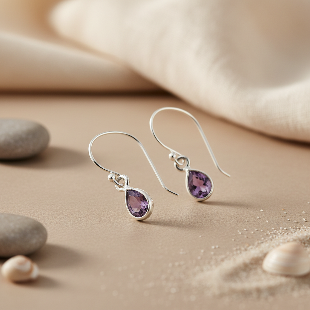 925 Silver Amethyst Drop Earrings for Women | Gemstone Jewelry