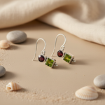 Load image into Gallery viewer, 925 Silver Peridot &amp; Garnet Drop Earrings for Women
