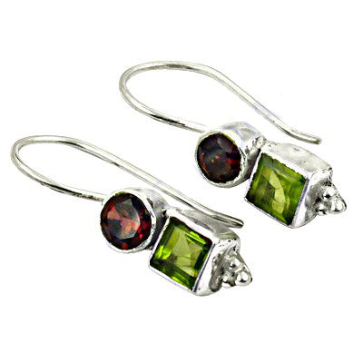 925 silver peridot & garnet drop earrings for women