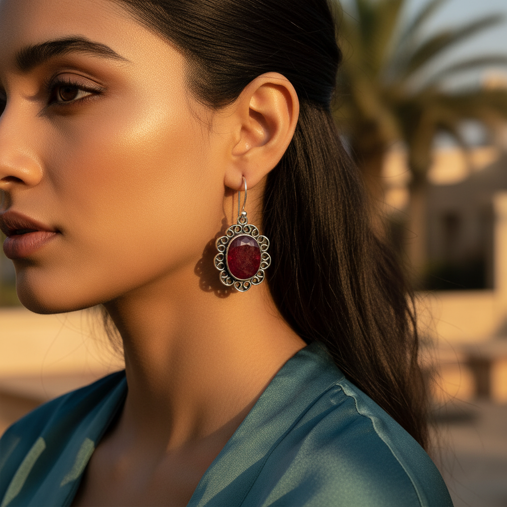 925 Silver Ruby Drop Earrings for Women | Gemstone Jewelry