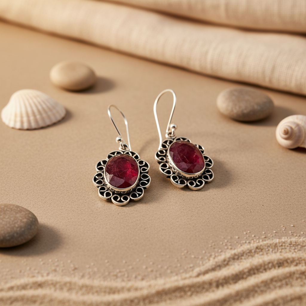 925 Silver Ruby Drop Earrings for Women | Gemstone Jewelry
