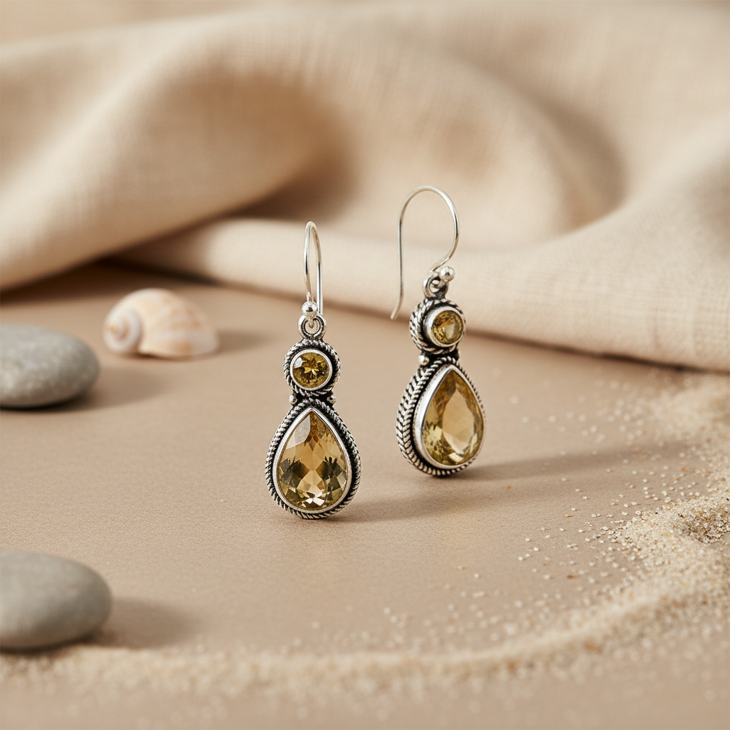 925 Silver Citrine Teardrop Earrings for Women | Gemstone Jewelry