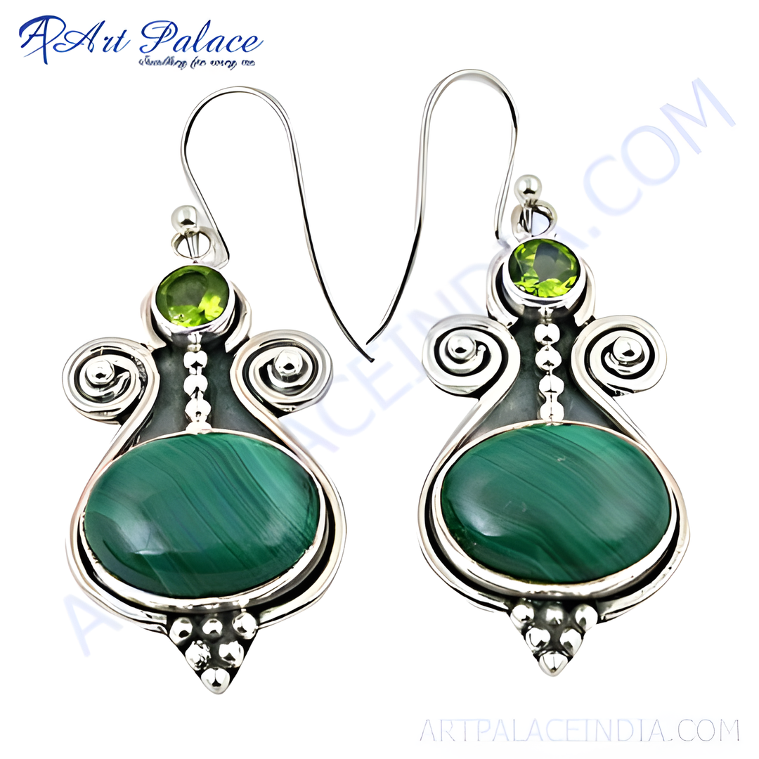 925 Silver Malachite & Peridot Earrings for Women | Dangle Jewelry