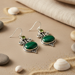 Load image into Gallery viewer, 925 Silver Malachite &amp; Peridot Earrings for Women | Dangle Jewelry
