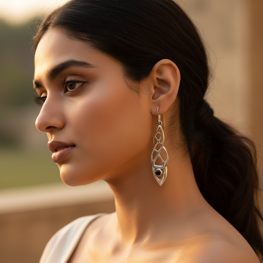 925 Silver Garnet Drop Earrings for Women | Dangle Jewelry