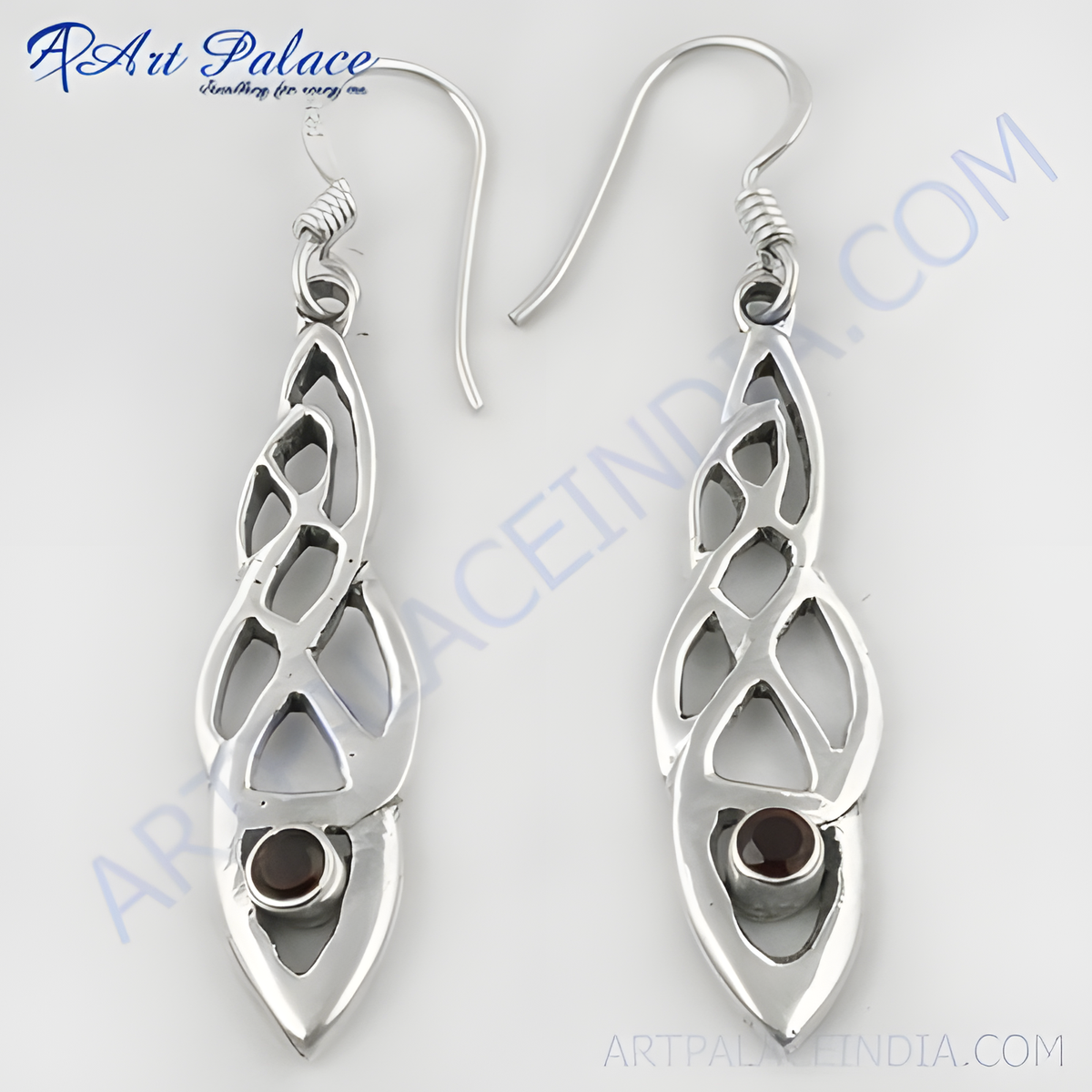 925 sterling silver dangle earrings with garnet gemstone accents