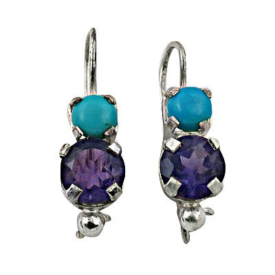 925 Silver Turquoise & Amethyst Drop Earrings for Women