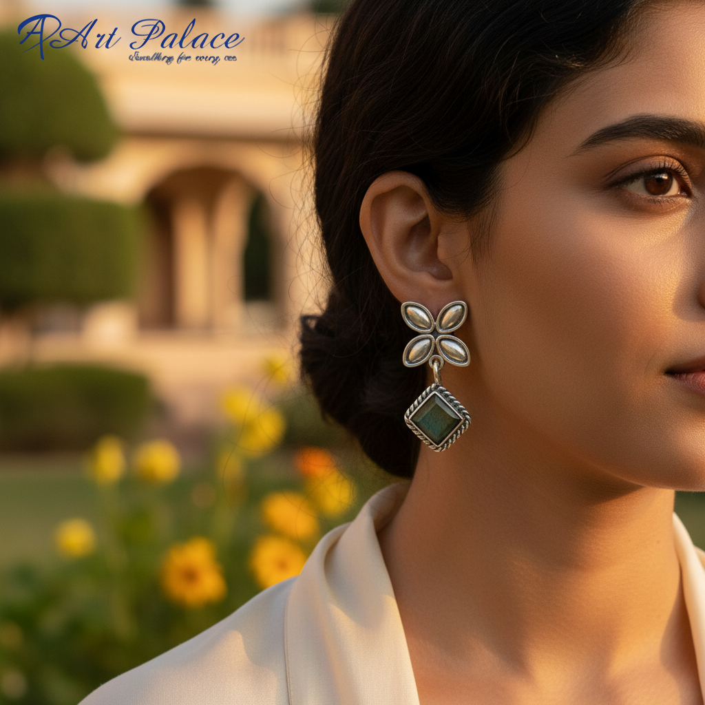 925 Silver Flower Drop Earrings with Labradorite | For Women