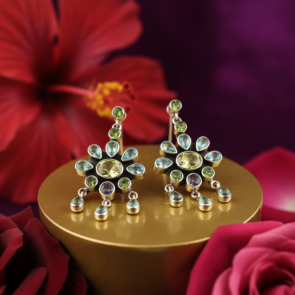 925 Silver Gemstone Dangle Earrings | Blue Topaz Earrings for Women