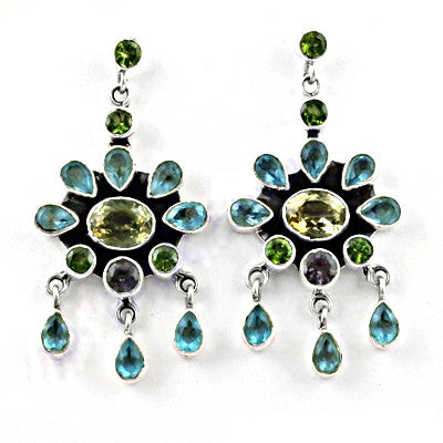 925 Silver Gemstone Dangle Earrings | Blue Topaz Earrings for Women