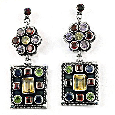 925 Silver Multi-Gemstone Dangle Earrings | Women's Fashion Jewelry