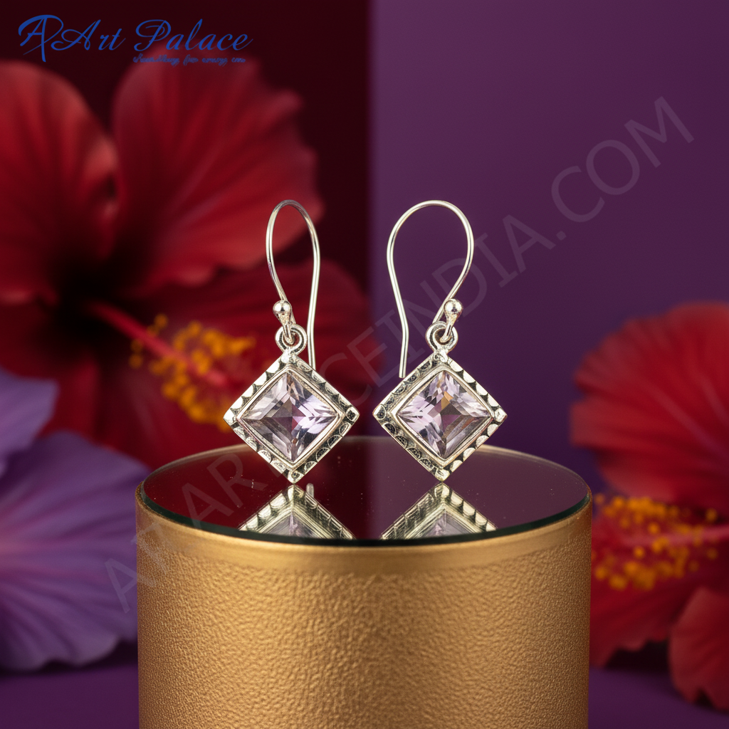 925 silver amethyst drop earrings for women | gemstone jewelry