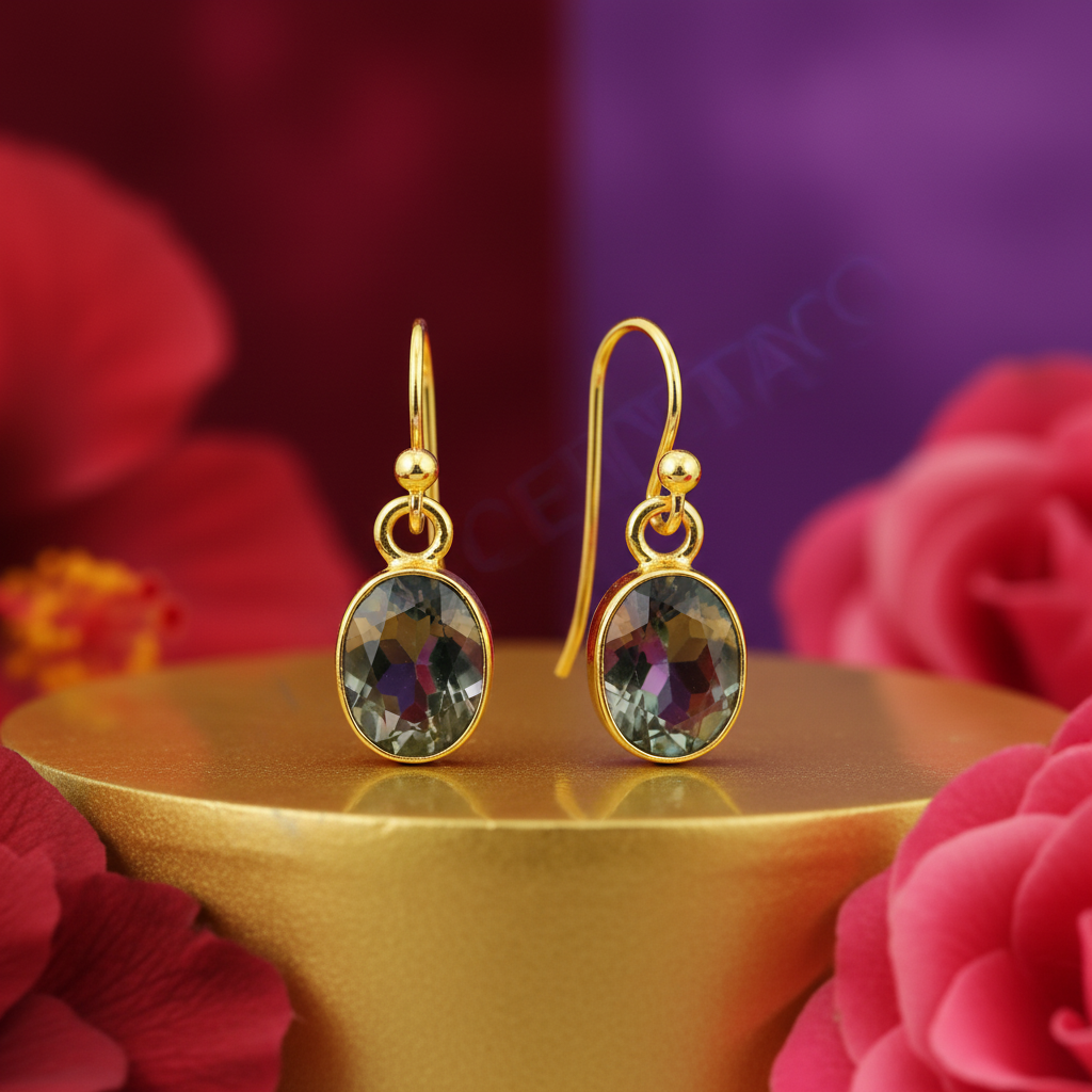 Gold oval mystic topaz earrings | women's dangle jewelry