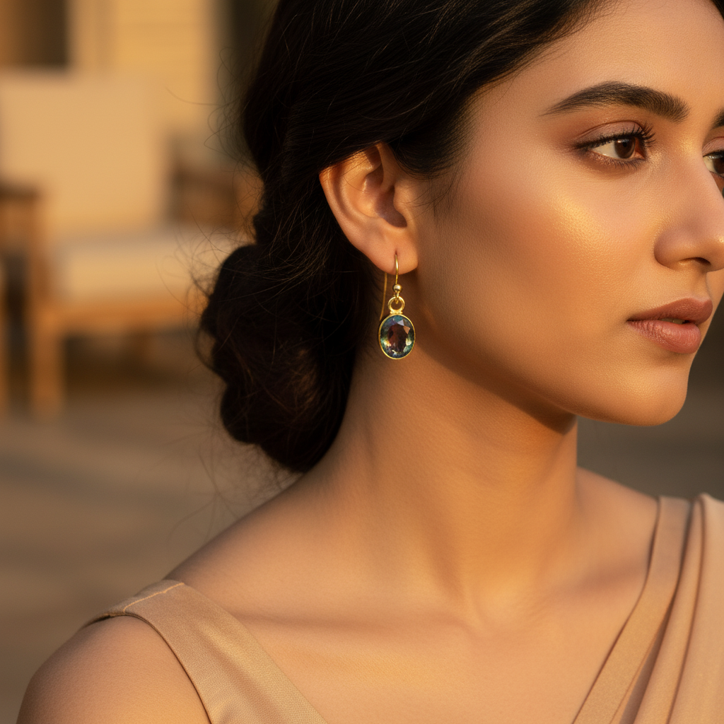 gold plating Oval Mystic Topaz Earrings | Women's Dangle Jewelry