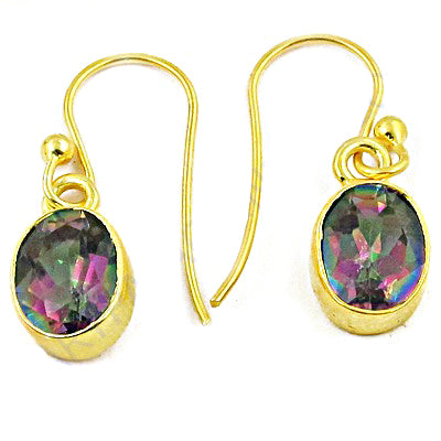 gold plating Oval Mystic Topaz Earrings | Women's Dangle Jewelry