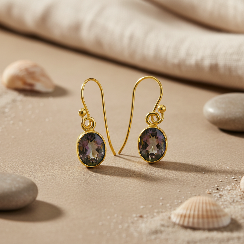 gold plating Oval Mystic Topaz Earrings | Women's Dangle Jewelry