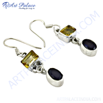 将图像加载到图库查看器中， 925 sterling silver drop earrings featuring citrine and onyx gemstones.
