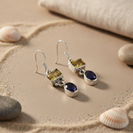 Load image into Gallery viewer, 925 Silver Citrine &amp; Onyx Drop Earrings | Gemstone Jewelry
