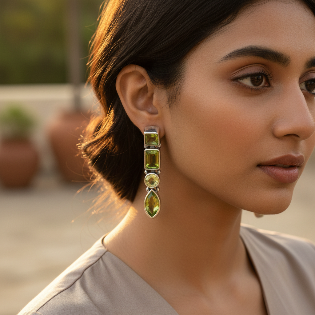 925 Silver Peridot Drop Earrings for Women | Green Gemstone Jewelry