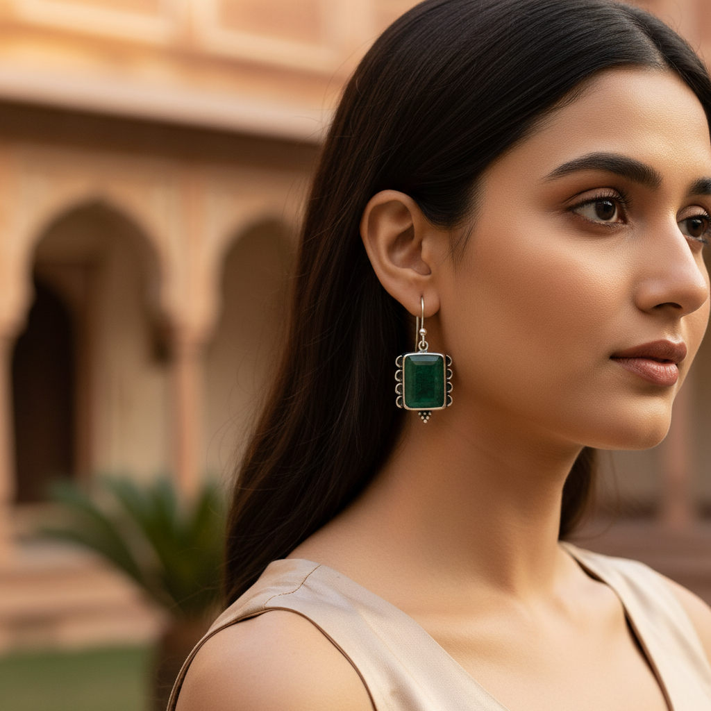 Emerald Earrings in 925 Sterling Silver for Women | Gift