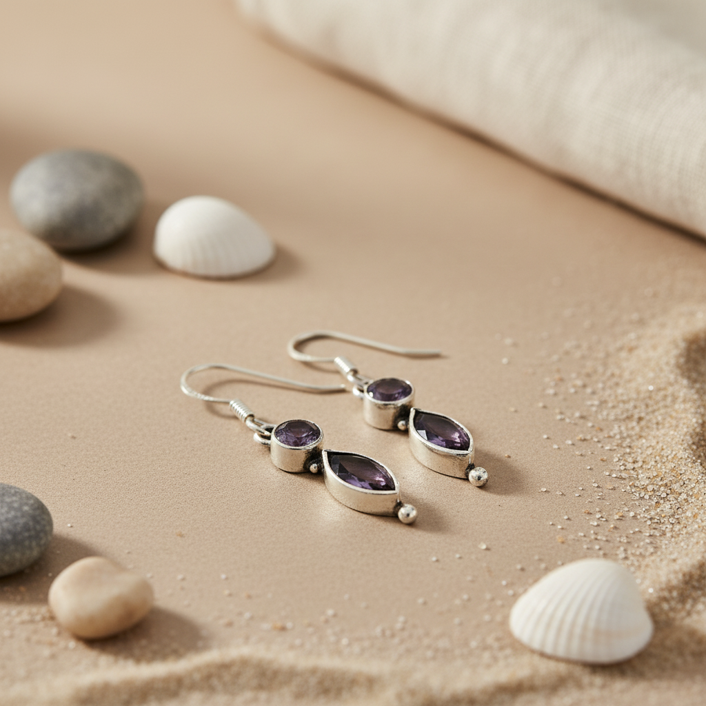 925 Silver Amethyst Drop Earrings for Women | Gemstone Jewelry