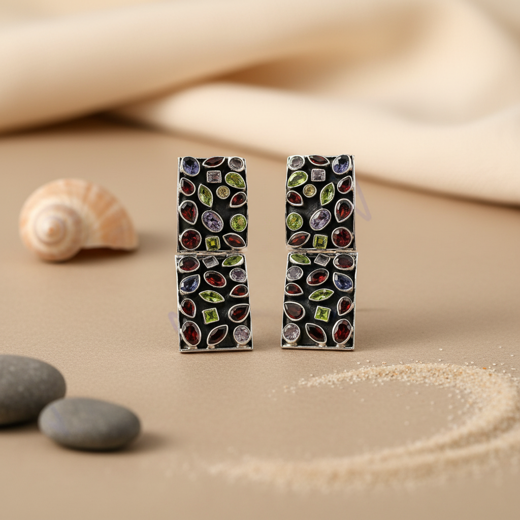 Silver Gemstone Earrings for Women | Statement Jewelry