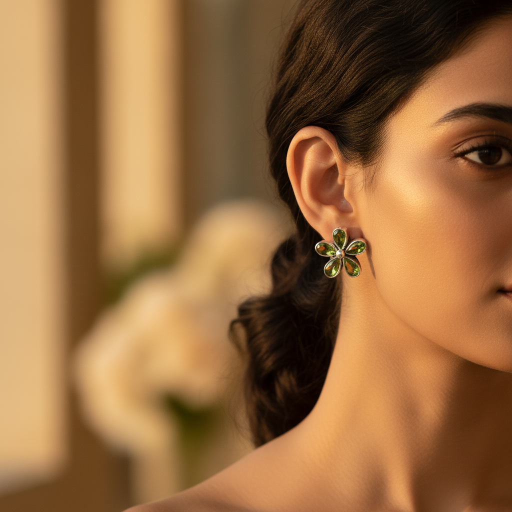 925 silver peridot flower stud earrings for women | gift