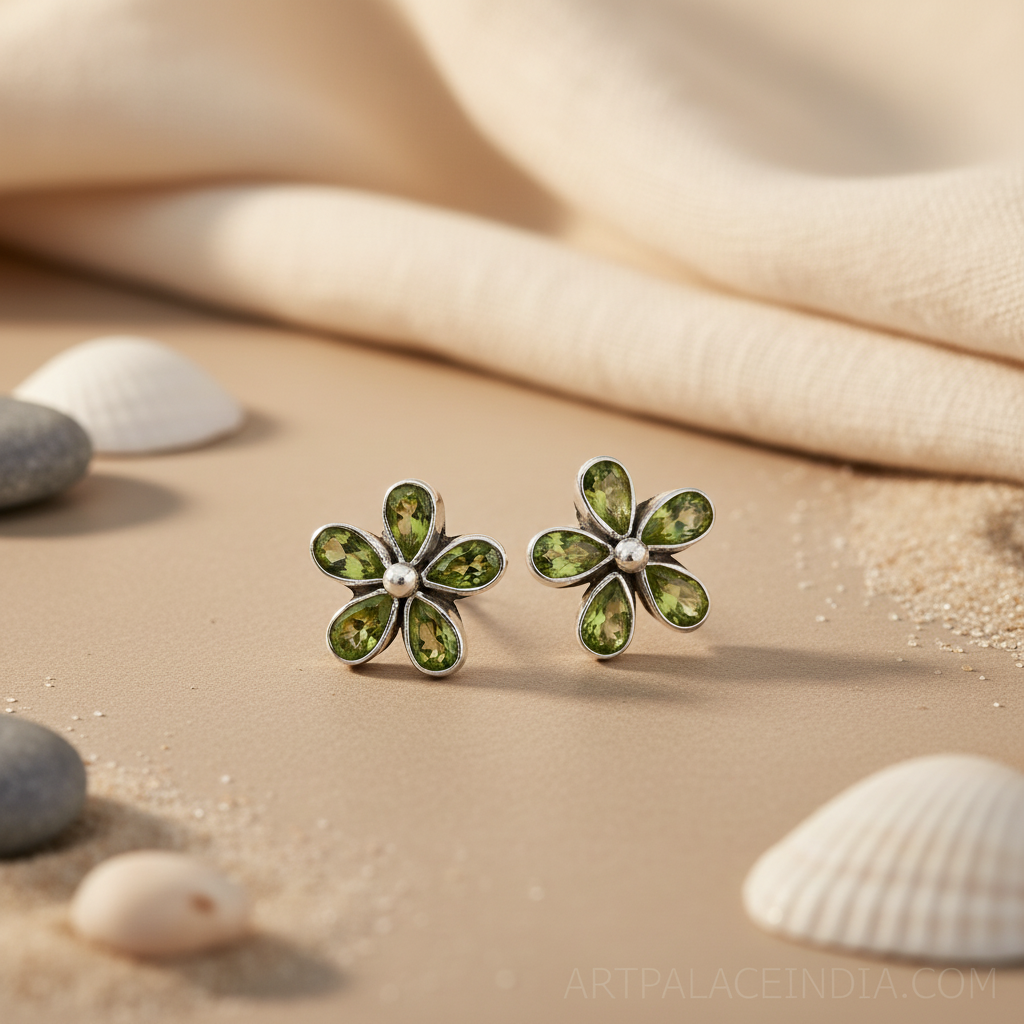 925 Silver Peridot Flower Stud Earrings for Women | Gift