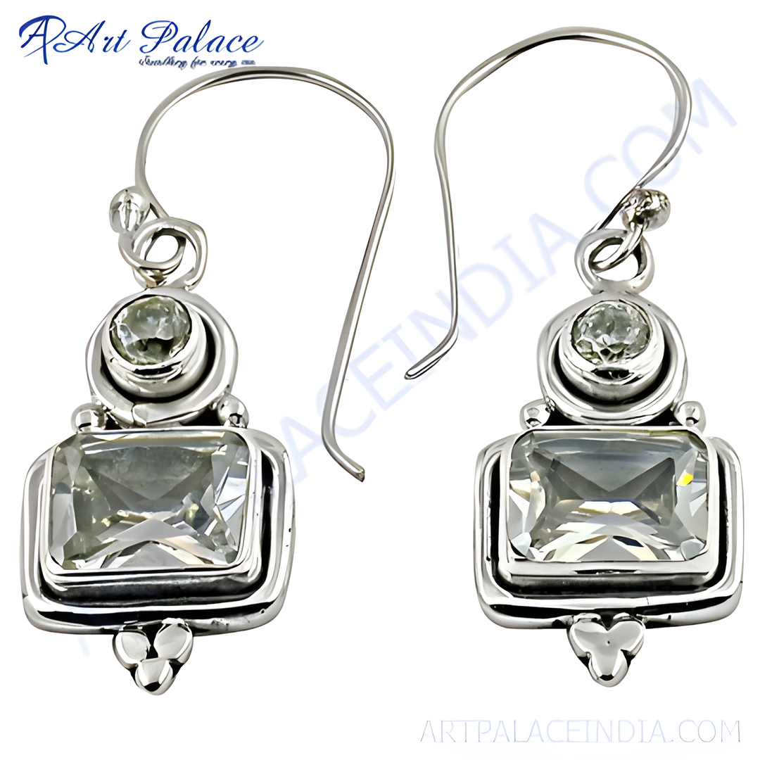 925 sterling silver drop earrings with clear quartz gemstones for women.