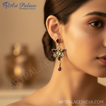 Load image into Gallery viewer, Pendientes de plata de ley 925 con piedras preciosas para mujer | Diseño floral
