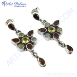 Load image into Gallery viewer, 925 sterling silver dangle earrings with a floral design and colorful gemstones.

