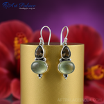 Load image into Gallery viewer, 925 Sterling Silver Prehnite &amp; Smoky Quartz Earrings for Women
