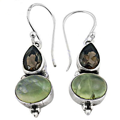 925 sterling silver prehnite & smoky quartz earrings for women