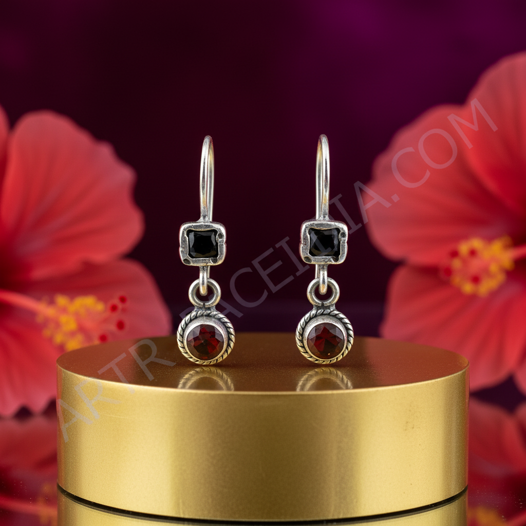 925 Silver Garnet Drop Earrings for Women | Gemstone Jewelry