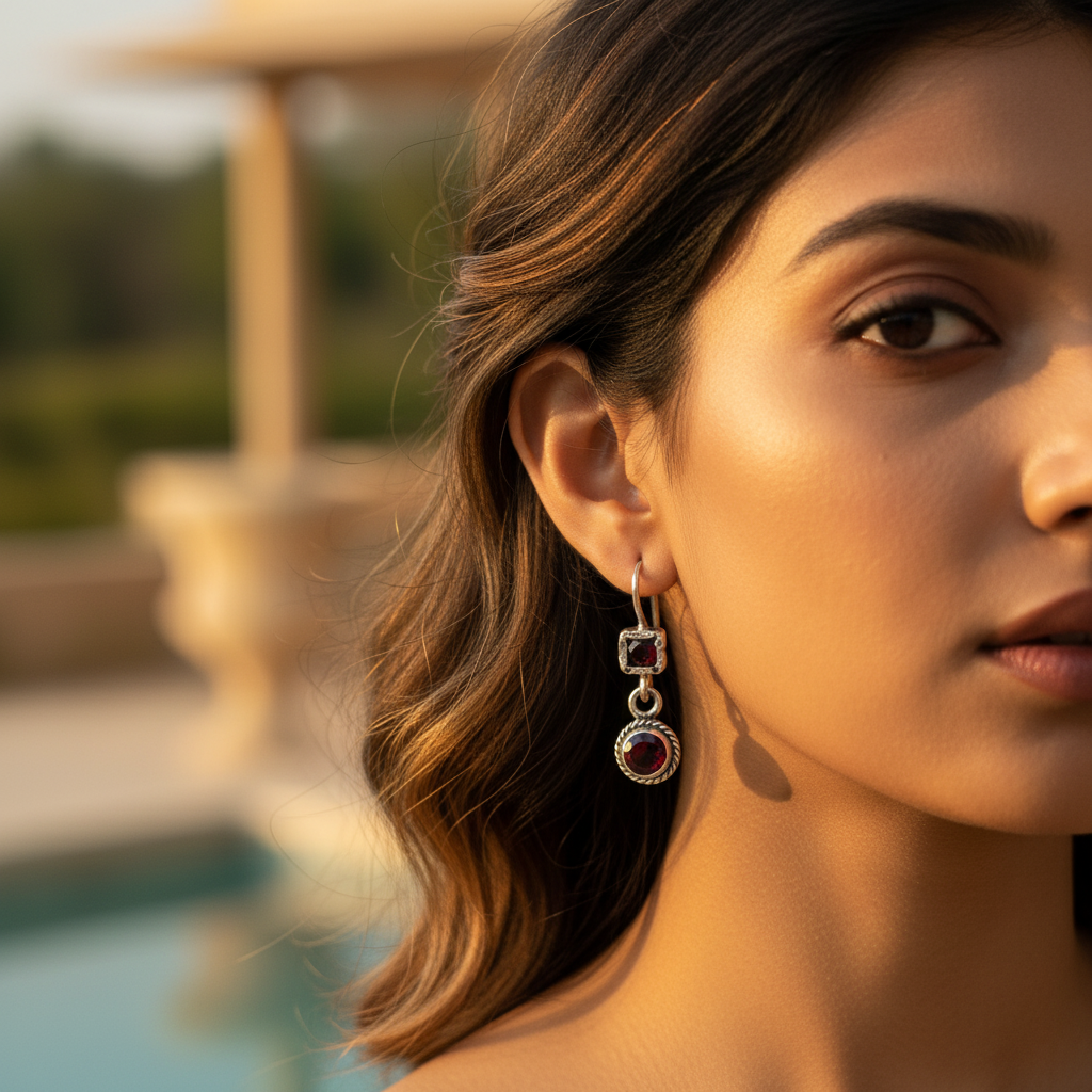 925 Silver Garnet Drop Earrings for Women | Gemstone Jewelry