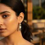 将图像加载到图库查看器中， 银色立方体水滴耳环，镶嵌珍珠母贝 | 送给她的礼物
