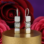 将图像加载到图库查看器中， 银色立方体水滴耳环，镶嵌珍珠母贝 | 送给她的礼物
