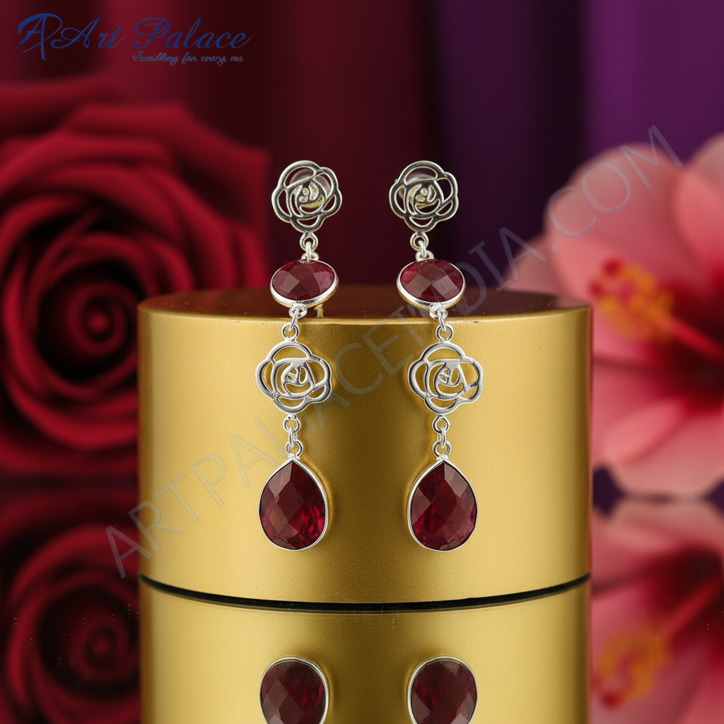 925 Silver Ruby Drop Earrings for Women | Gemstone Jewelry