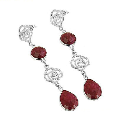 925 Silver Ruby Drop Earrings for Women | Gemstone Jewelry
