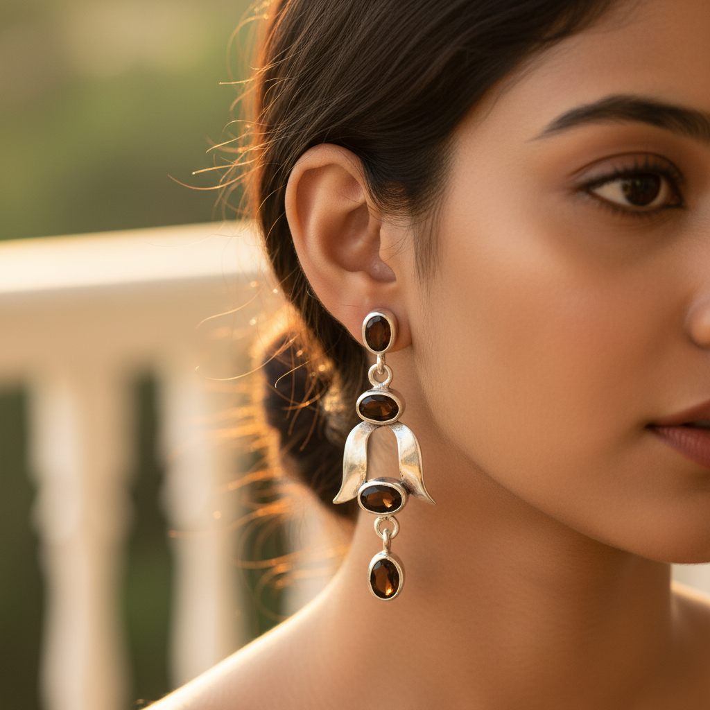 925 silver garnet drop earrings for women | gemstone jewelry