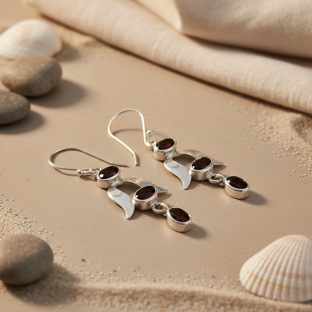 925 Silver Garnet Drop Earrings for Women | Gemstone Jewelry